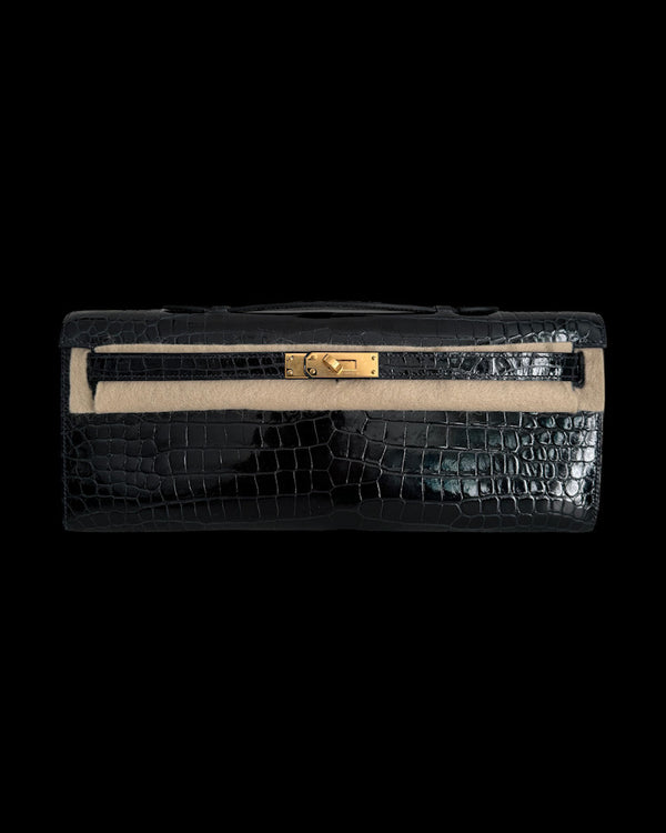 Kelly Cut - Bleu Marine Crocodile Porosus Lisse GHW CC
