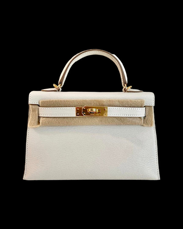 Hermes Mini Kelly 20 Sellier Mushroom Bag Chevre Gold Hardware