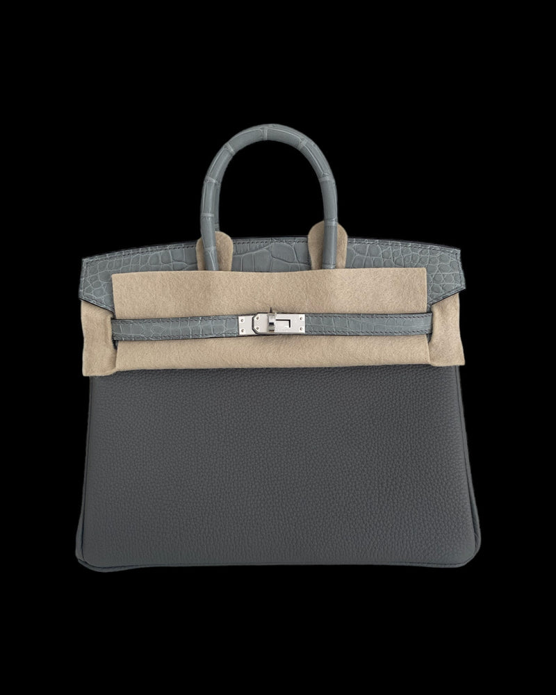 Hermes Birkin 25 Gris Meyer Togo and Gris Ciment Matte Alligator Touch –  Madison Avenue Couture