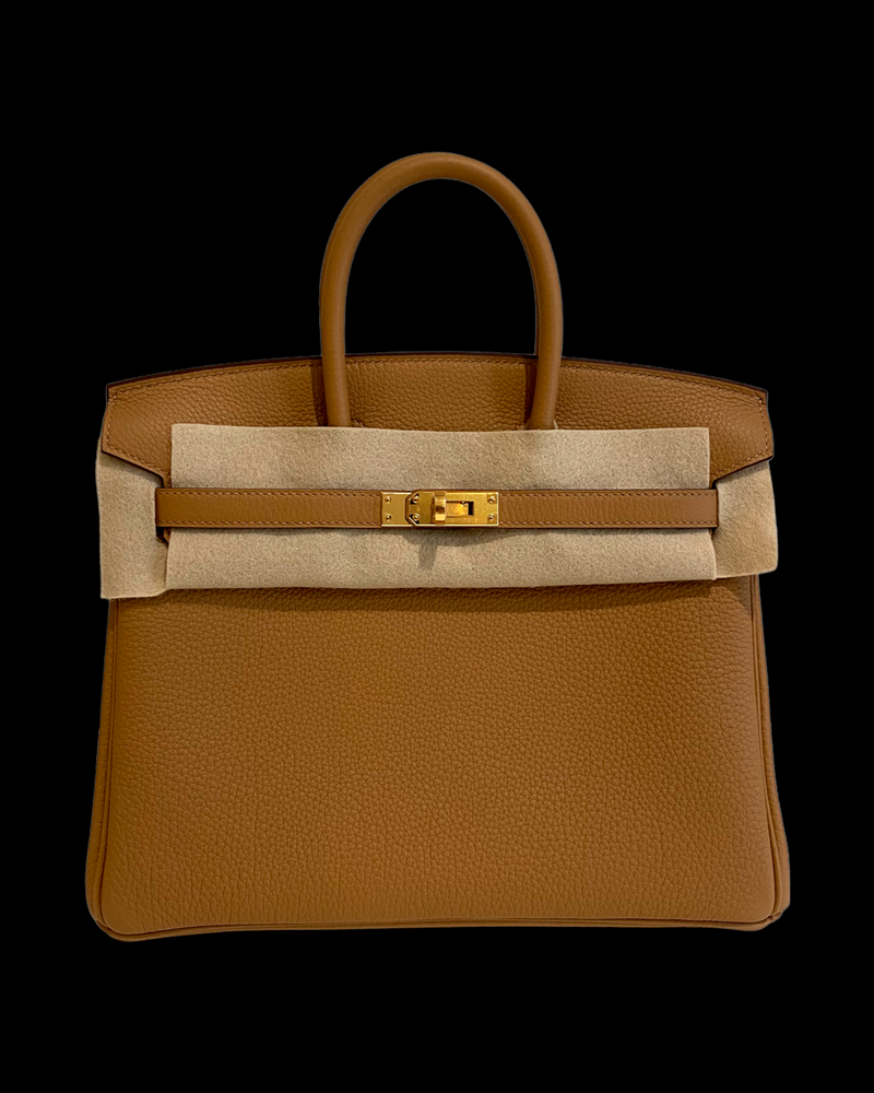 Hermes Gold Brown Togo Birkin 25 Gold Hardware Handbag Bag Tote